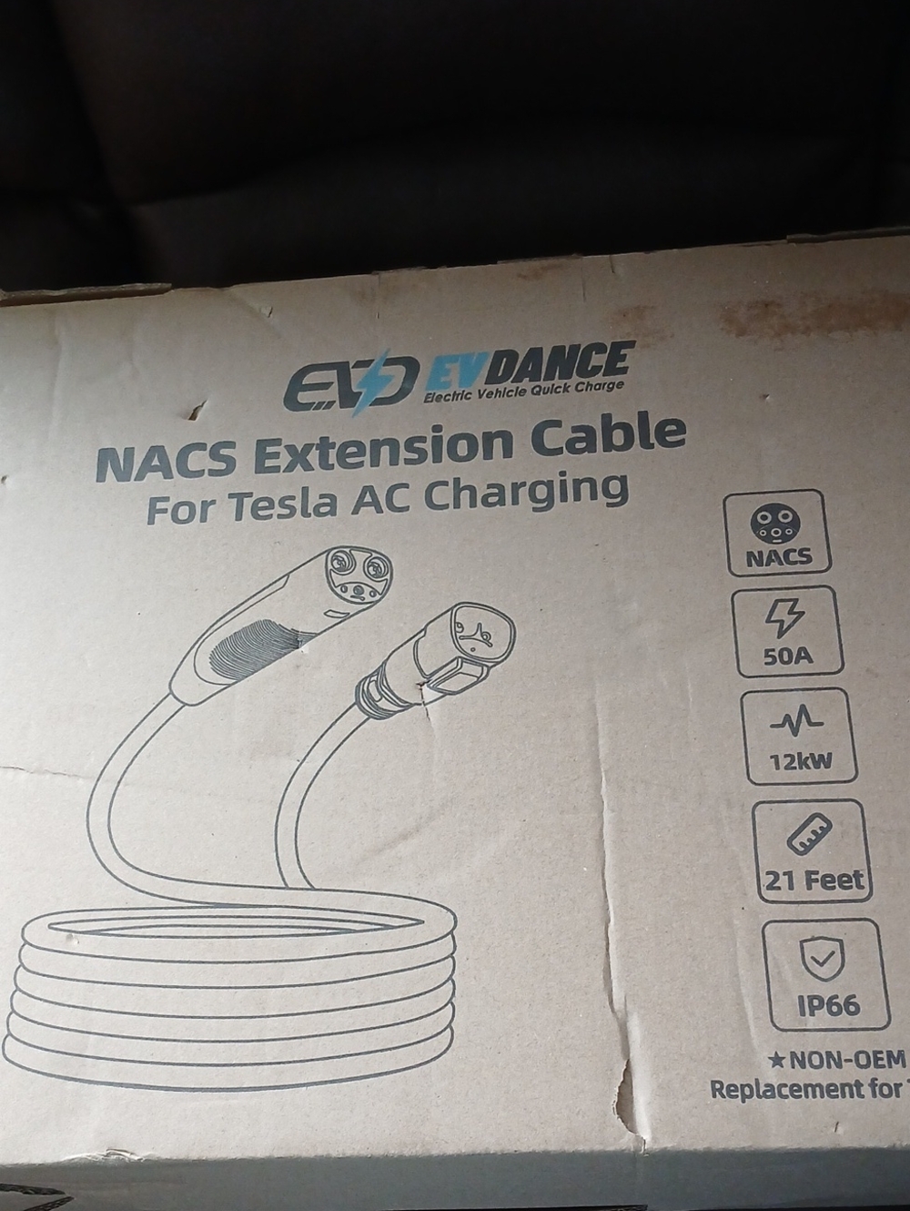 EV Dance NACS Extension Cable for Tesla AC Charging - Black